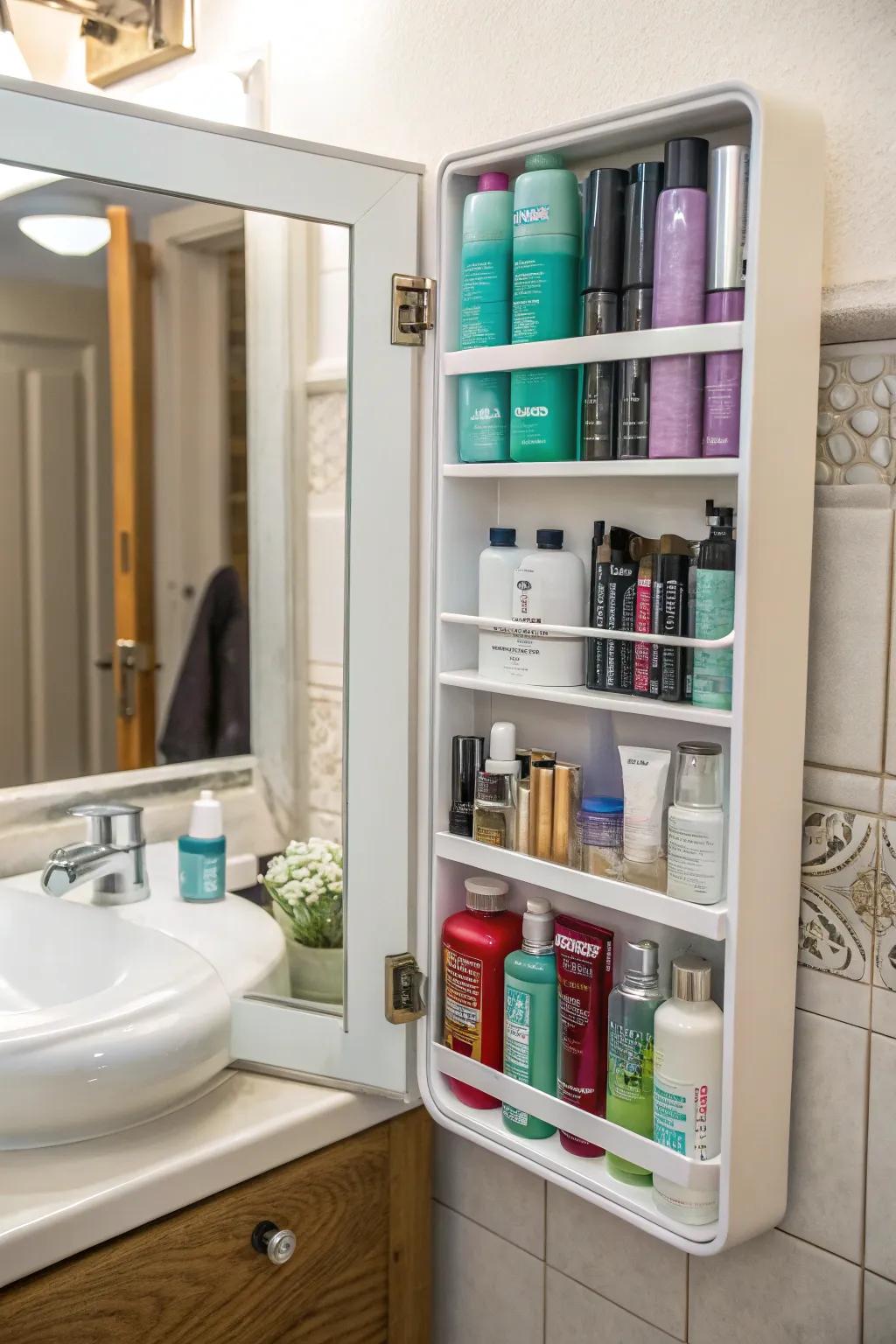 Sleek hidden storage behind the mirror for a clutter-free look.