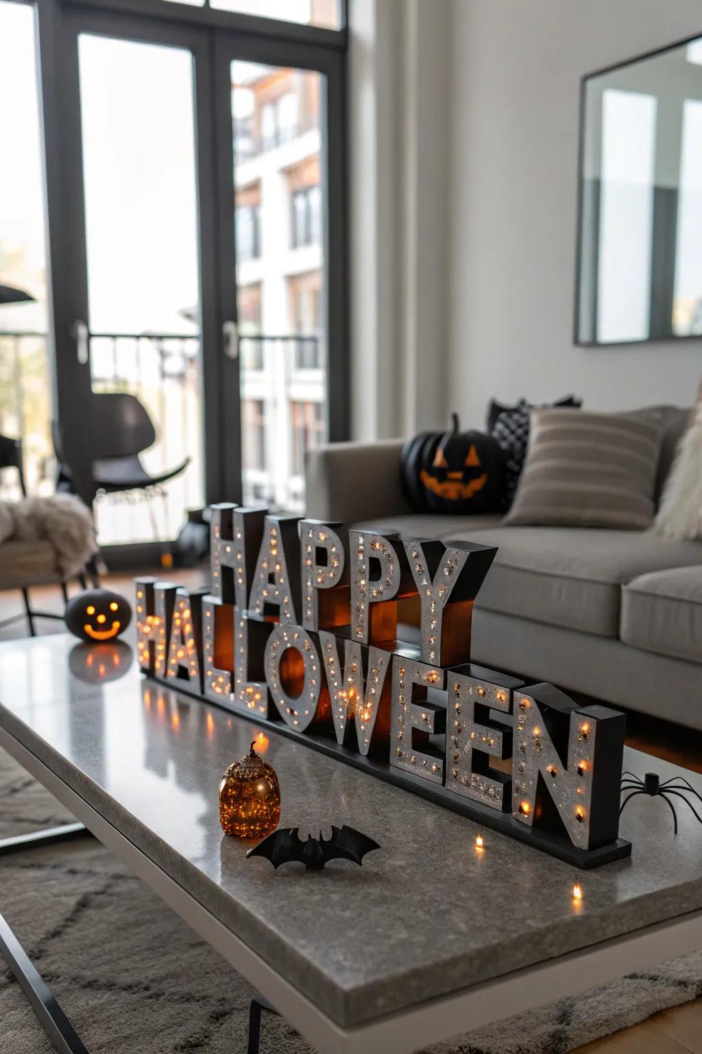 Metal tone finishes give a stylish edge to the Halloween decorations.