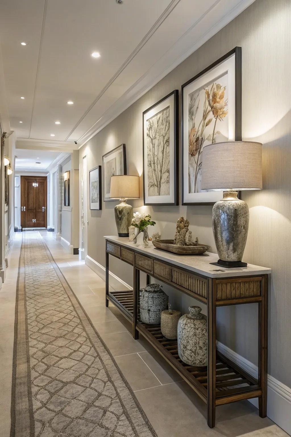 Mixing art with practical furnishings contributes to both utility and beauty.