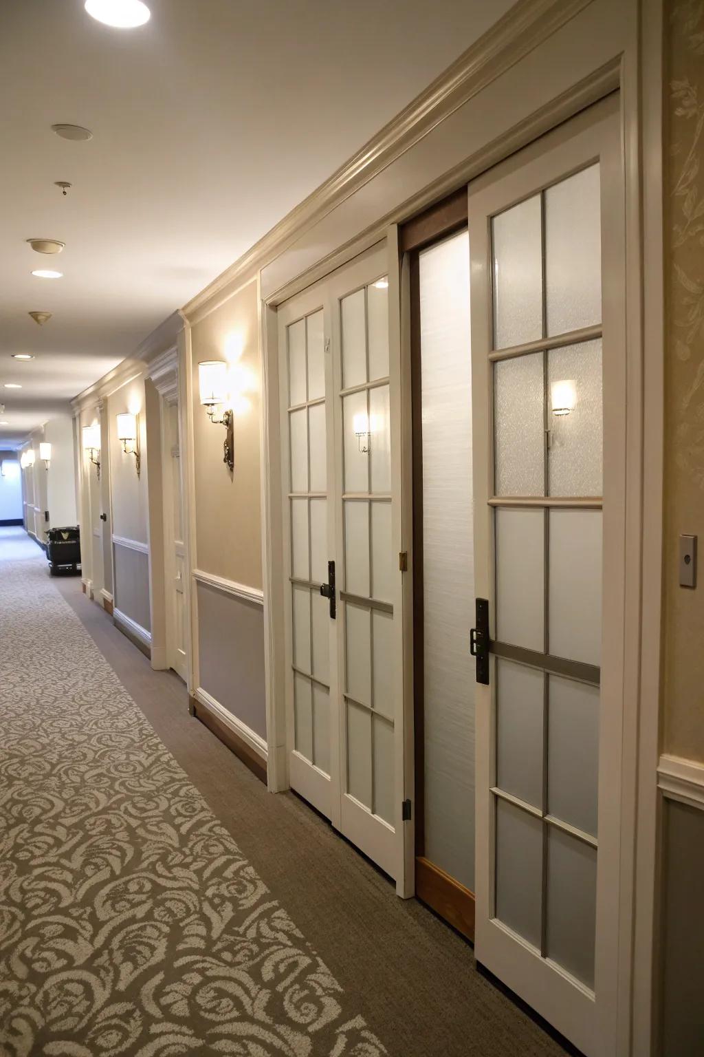 Maintain seclusion using fashionable opaque glass closet panels.