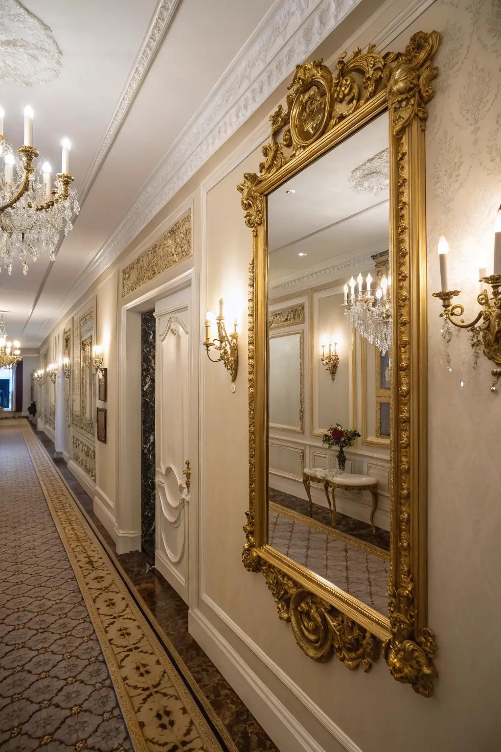 Gold mirrors add a touch of opulence and sophistication.