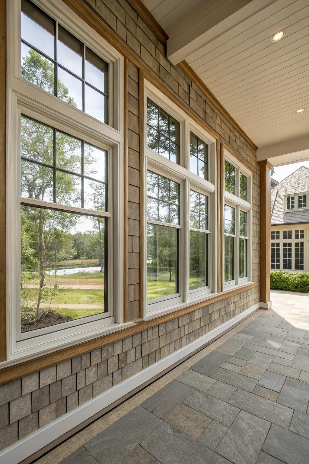 Segmented frames create the illusion of larger, elegant windows.
