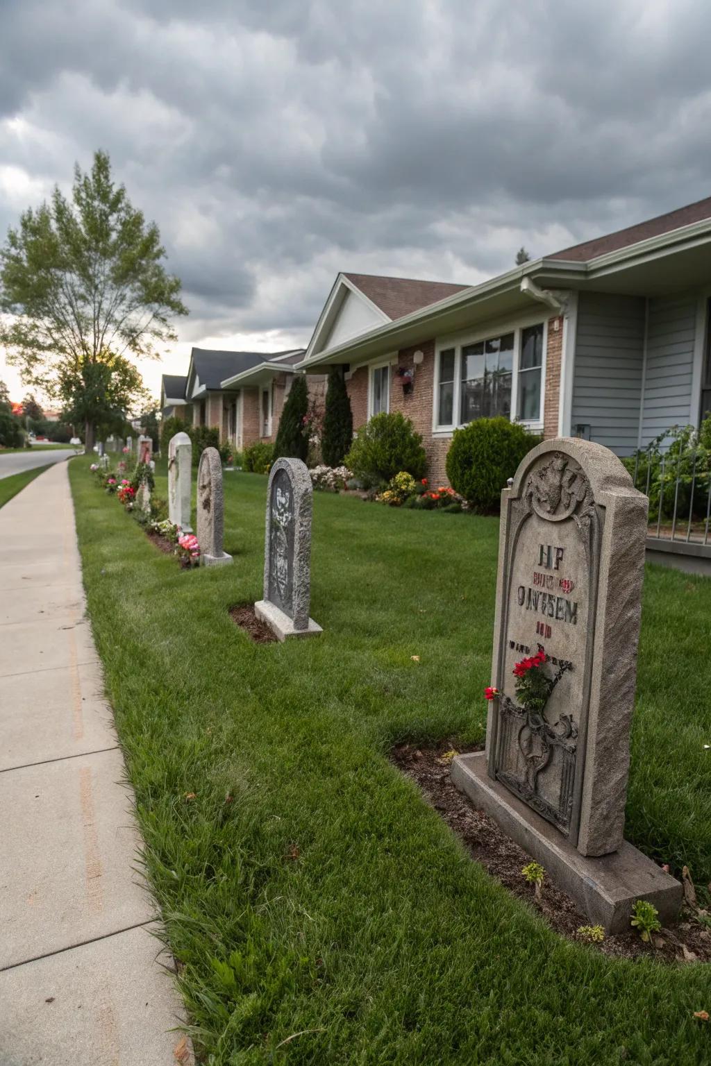 Grave markers turn your lawn into a spooky graveyard.