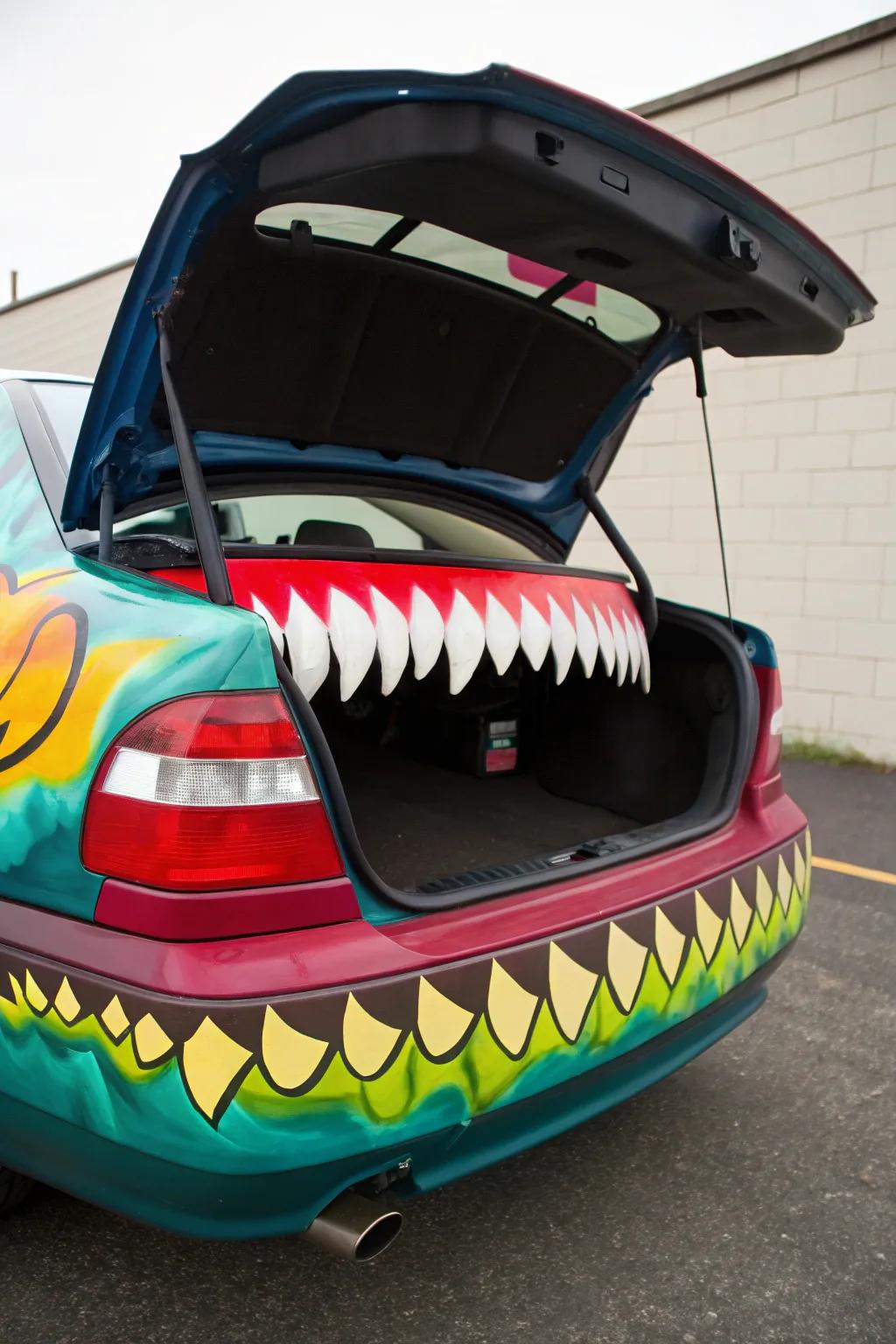 Design a beast jaws with sharp teeth for an interactive trunk experience.