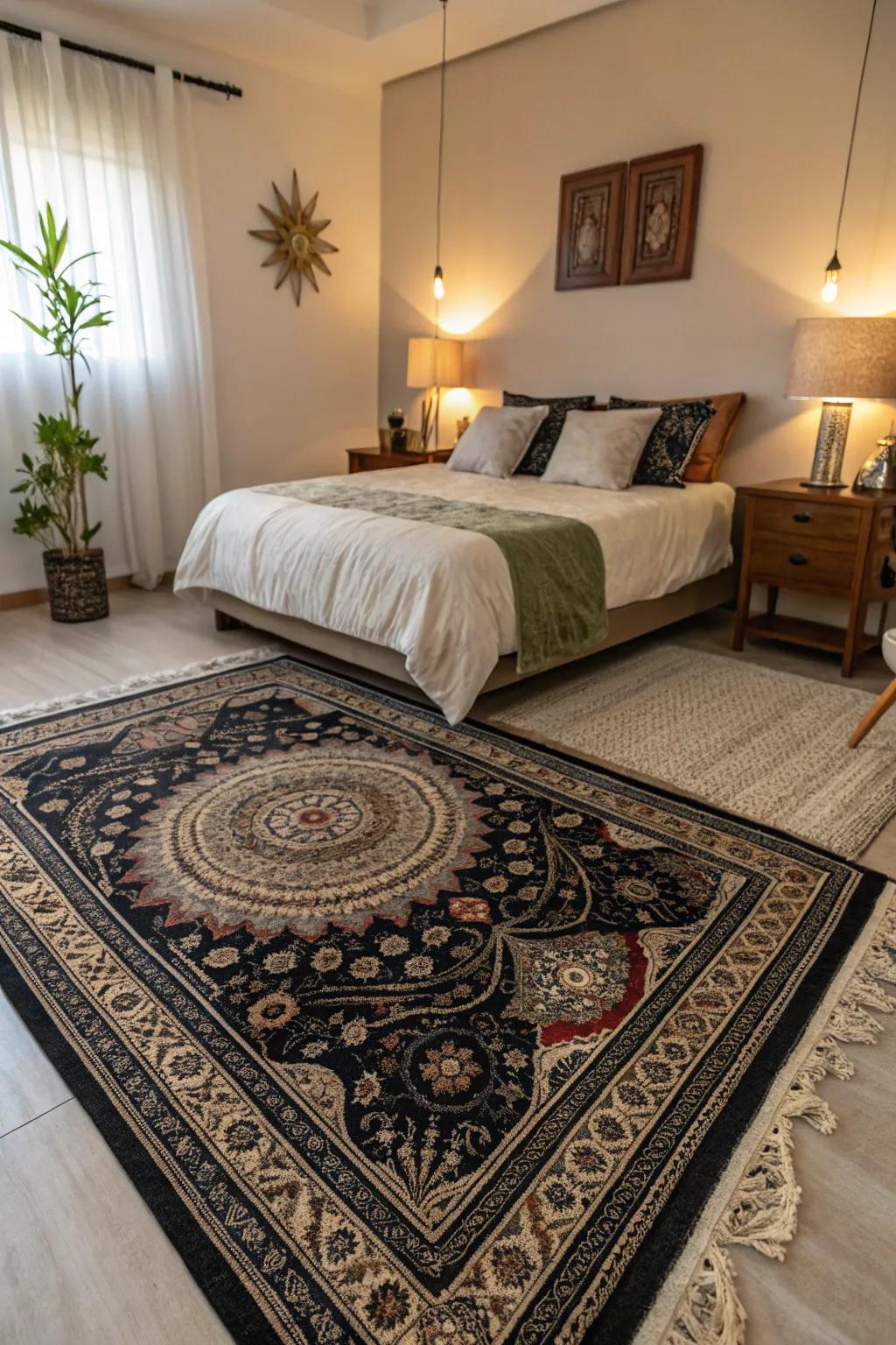 Mystical carpets anchor the space and enhance the theme.