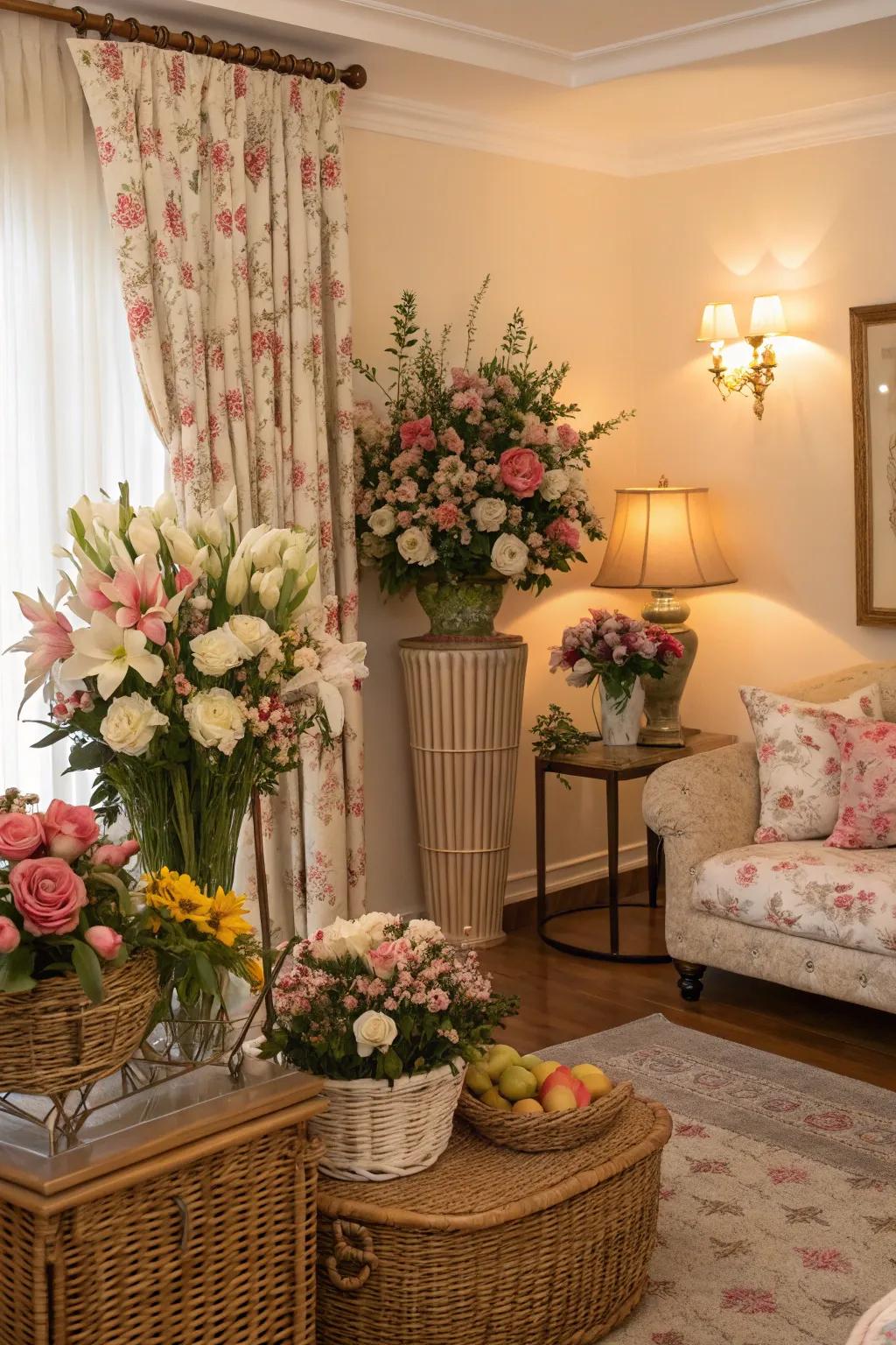 Coordinating blooms with decor achieves a cohesive aesthetic.