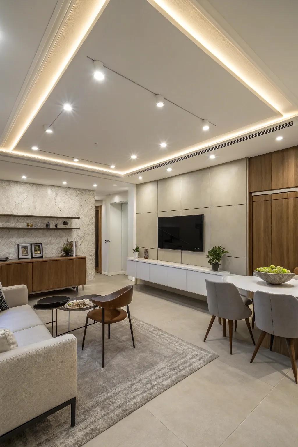Flush-mounted lighting provides a polished appearance.
