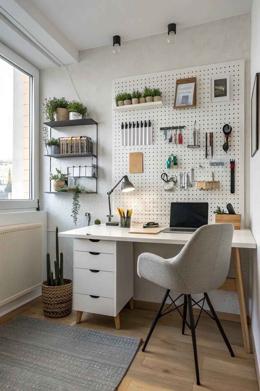 Pegboards offer versatile storage and display solutions.