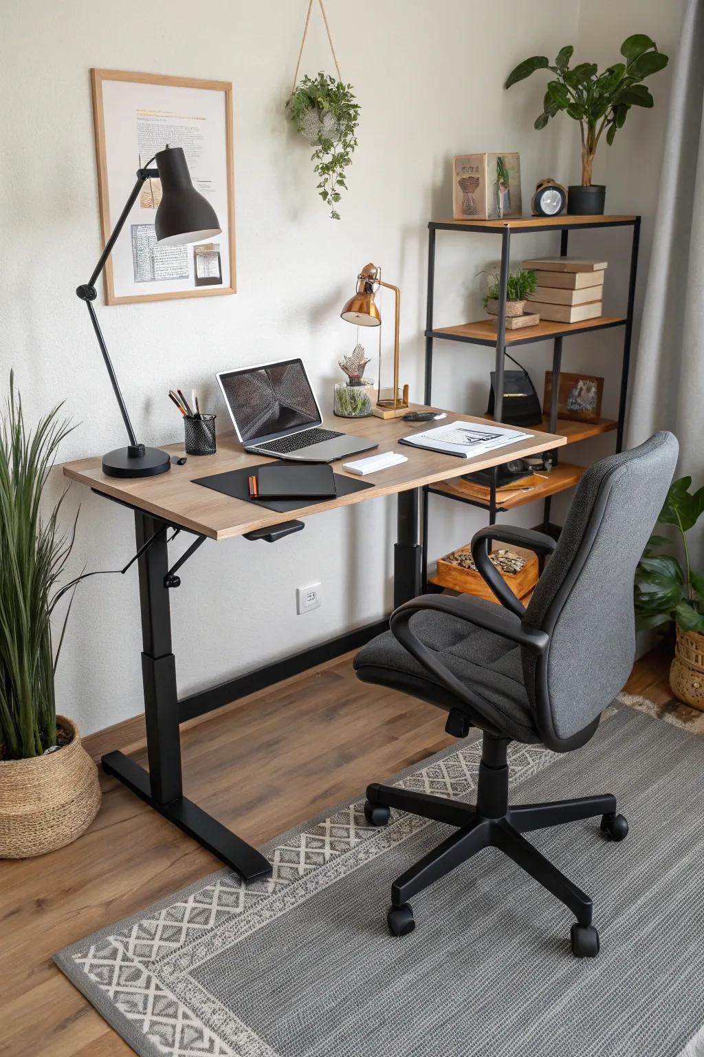 A height-adjustable workstation promotes a healthier and more dynamic work style.