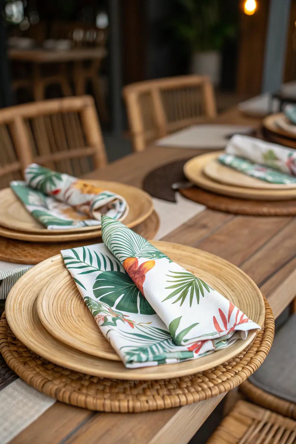 Theme tableware completes the tiki look.