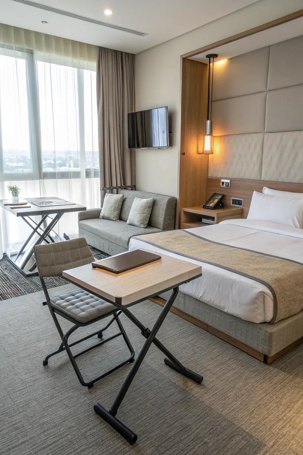 Designs that do many things adapt to the changing needs of hotel guests.