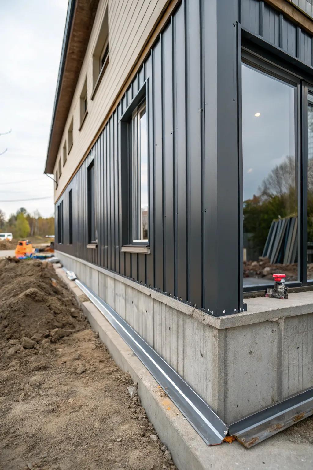 Metal sheeting delivers a contemporary, industrial style.