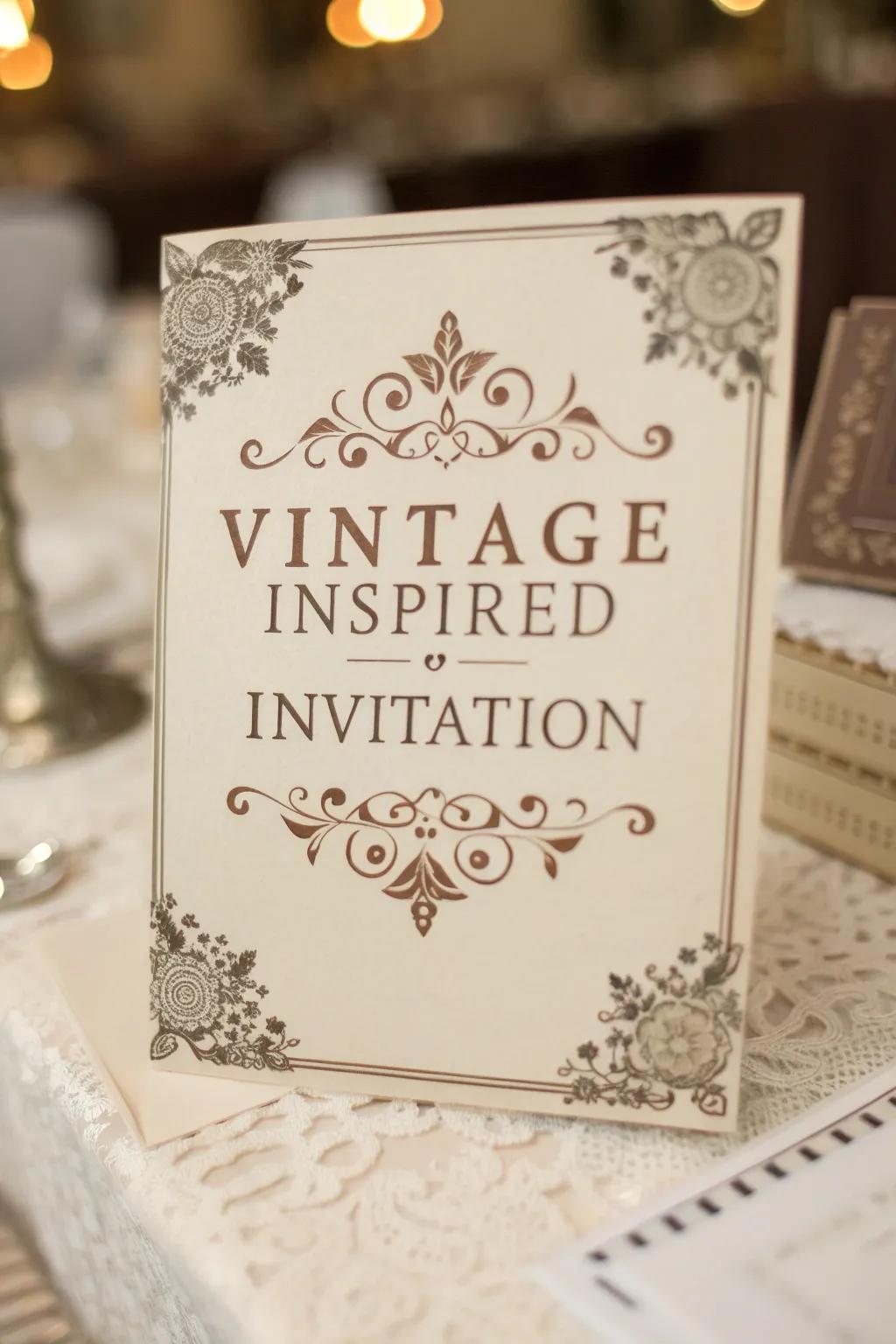 Vintage touches bring nostalgic charm to your invitations.