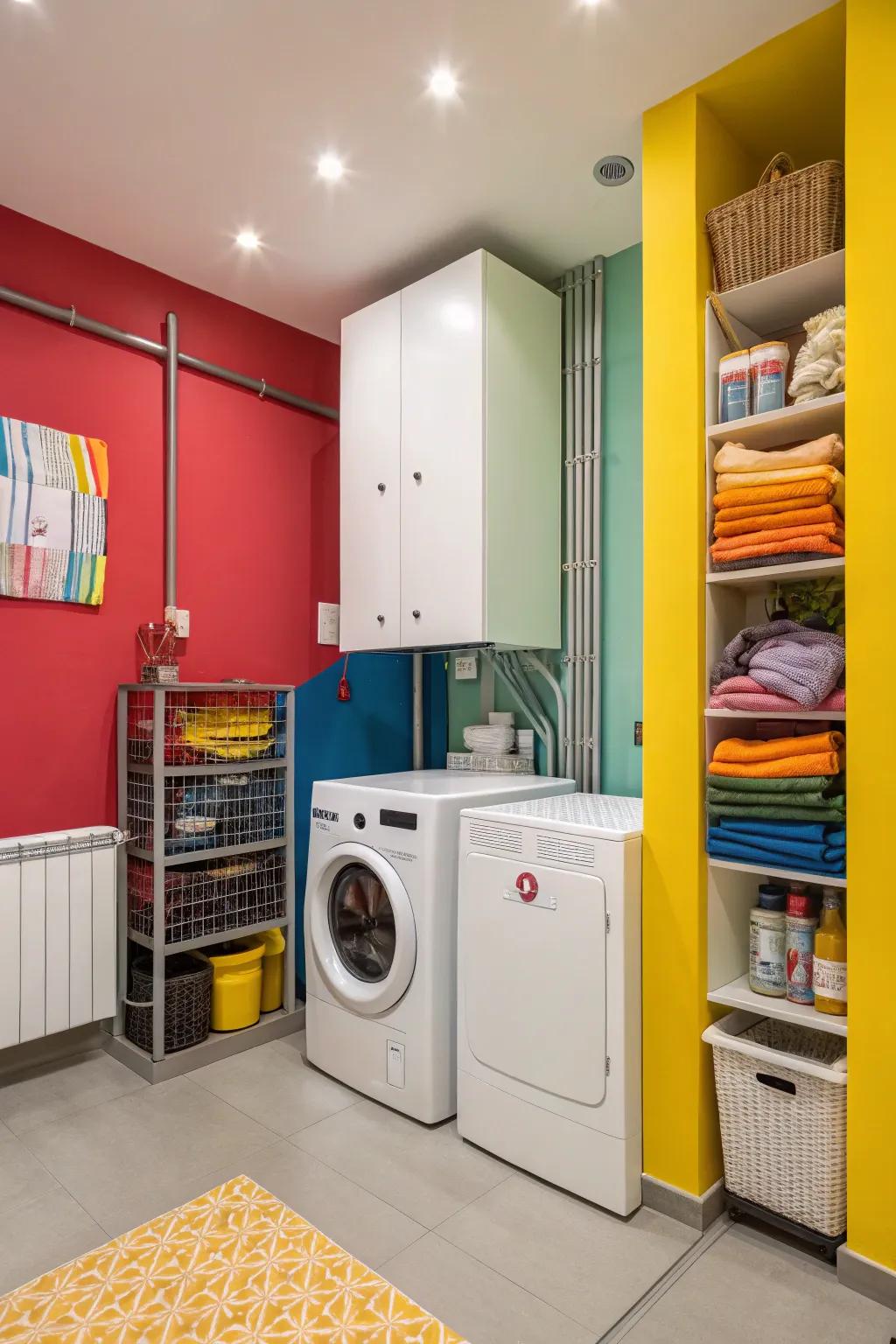 Color accents add vibrancy and distract from appliances.