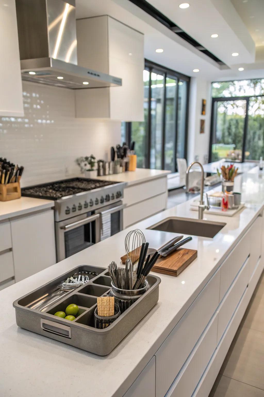 Countertop inserts offering a minimalist storage solution.