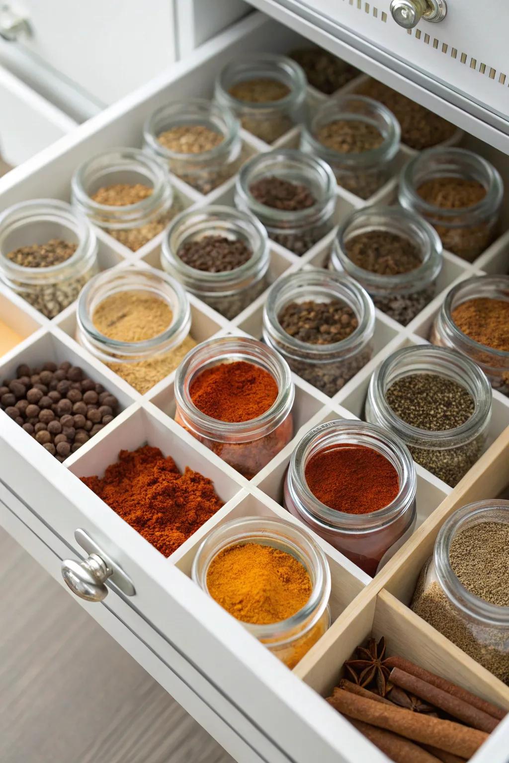 View-through tops allow for easy identification of spices.
