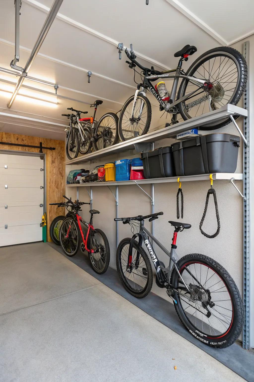 Under-shelf hooks increase vertical storage space.