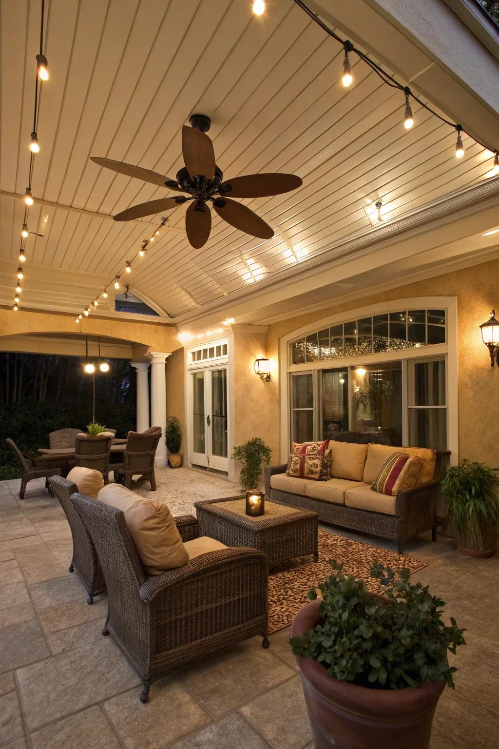 Ceiling fans ensure a pleasant atmosphere on your indoor patio.