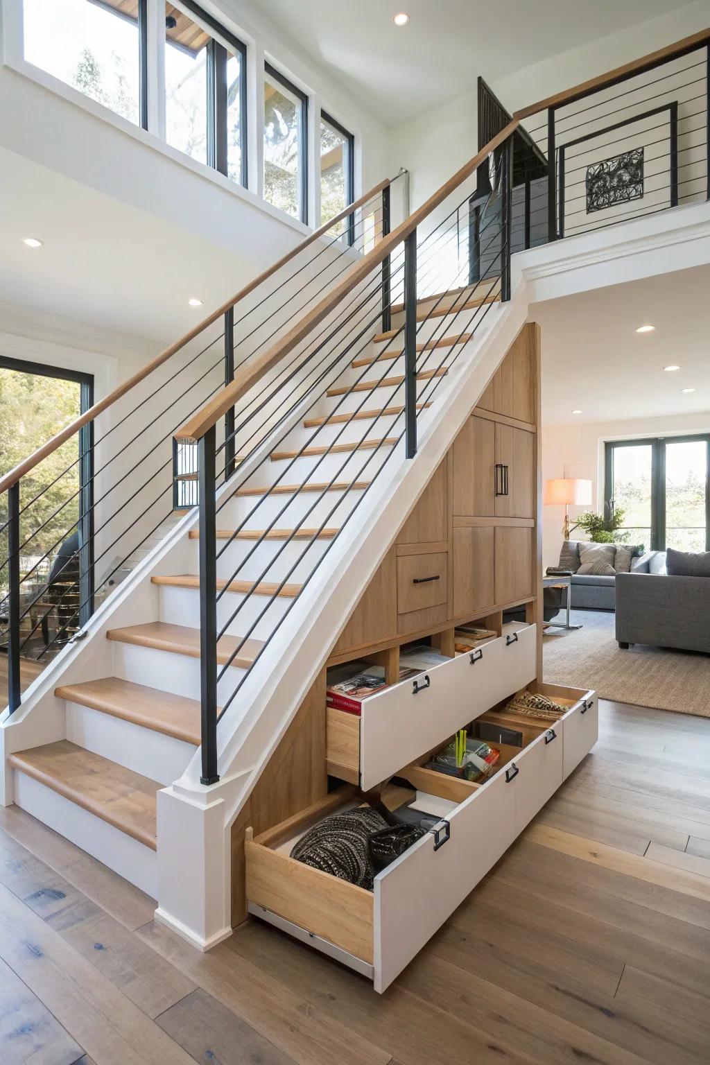 Railing with keeping makes the most of space stylishly.