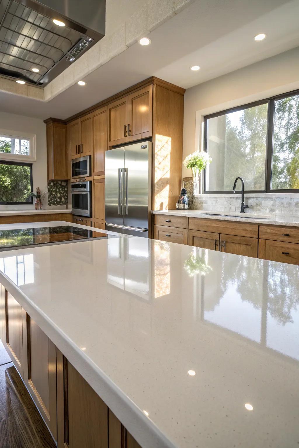 Epoxy resin coatings offer a glossy and durable countertop finish.