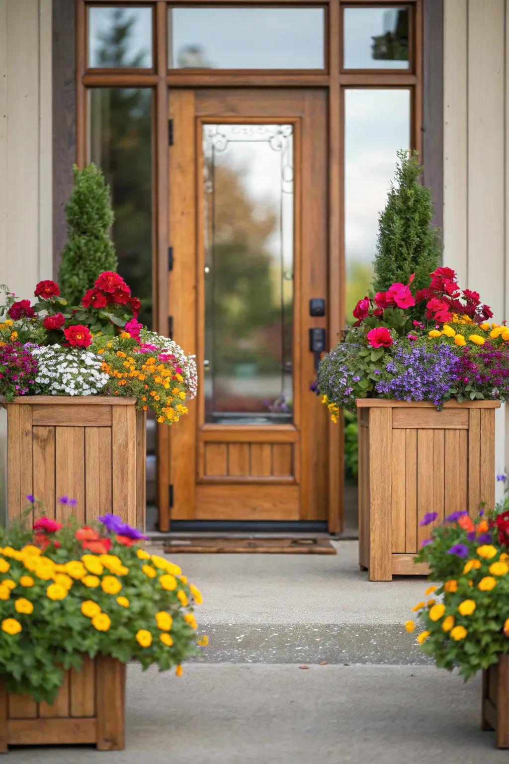 Flowerpot containers bring life and color to this entrance.