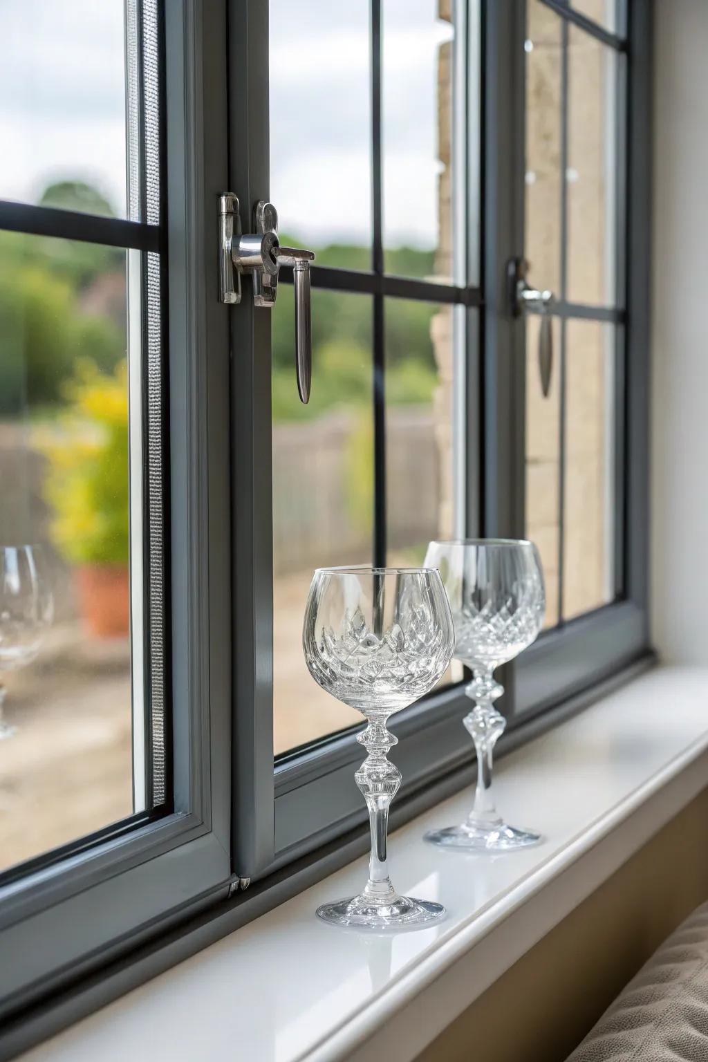 A window sill enhanced with glass panels, offering a sleek and modern appearance.