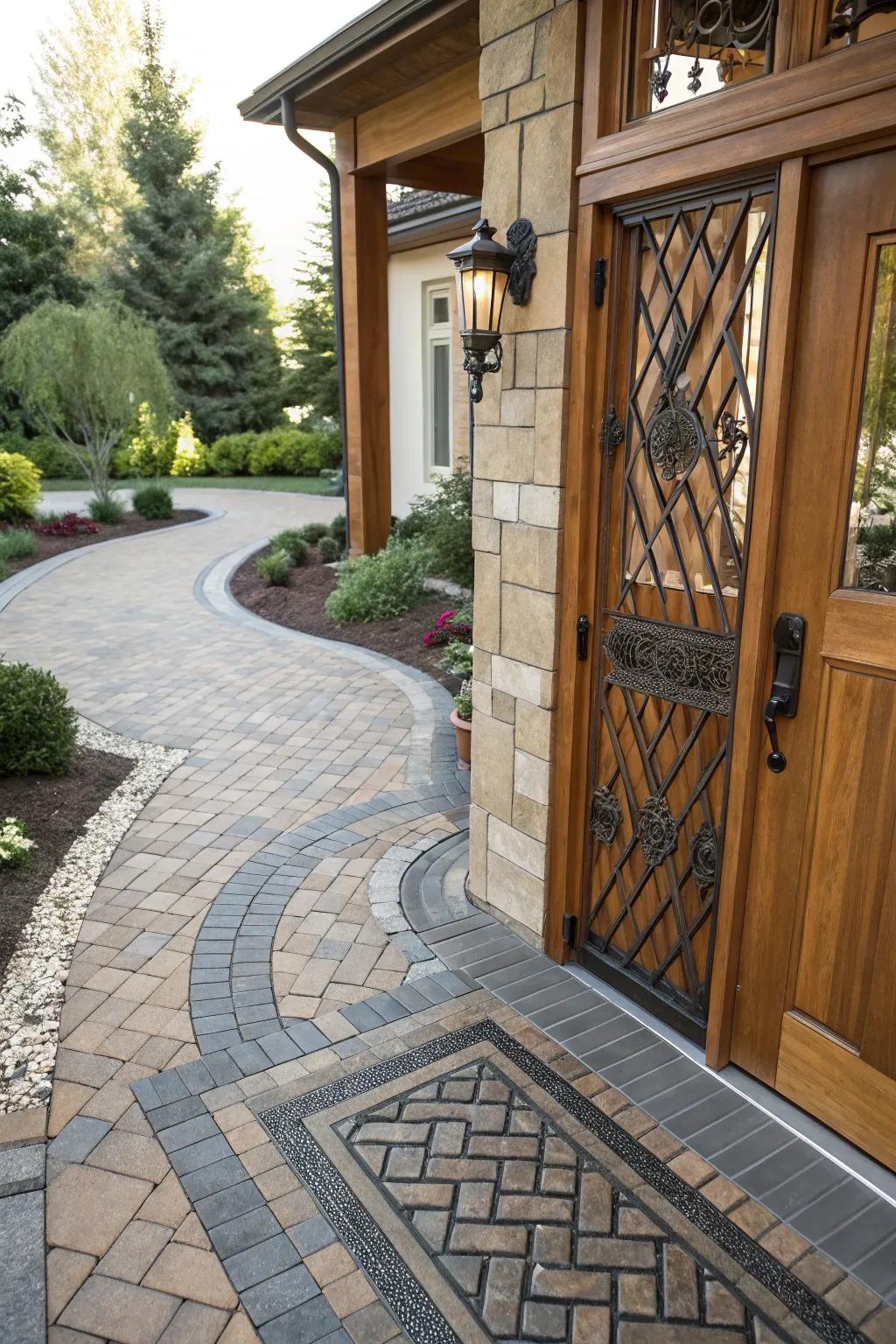 Opposing materials craft a striking, modern entryway.