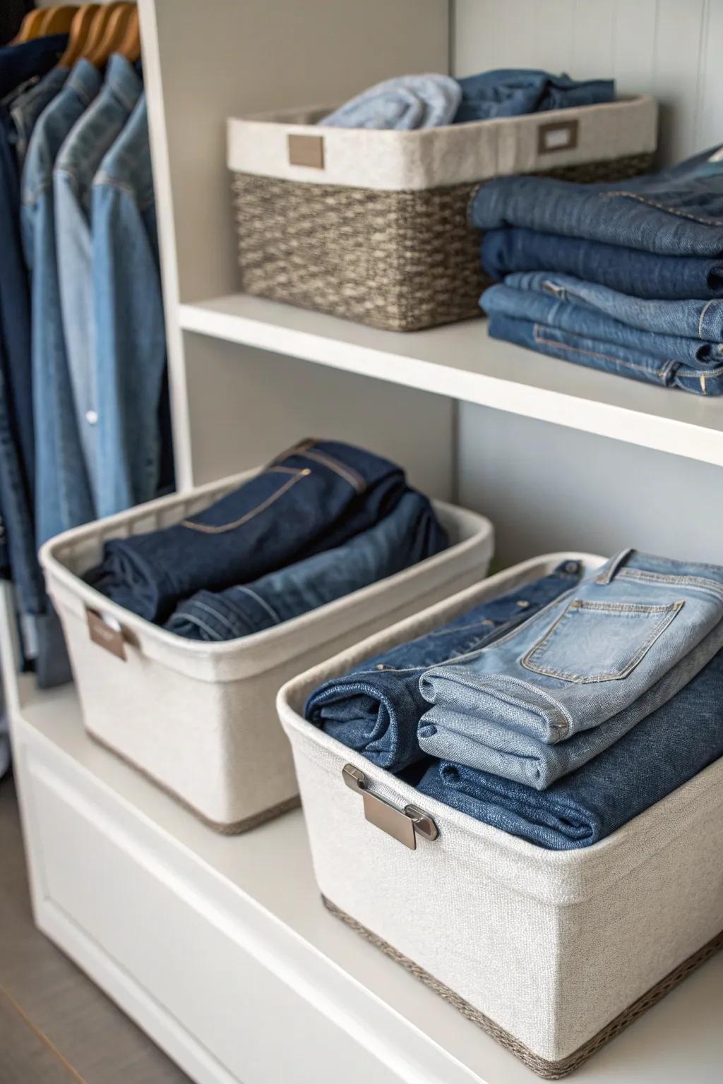 Textile containers furnish a chic storage answer for jeans.