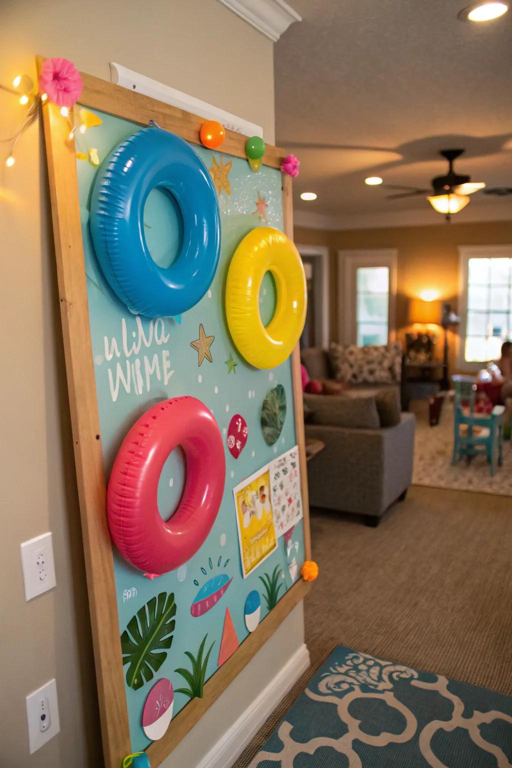 A poolside-themed display board for summer enjoyment.