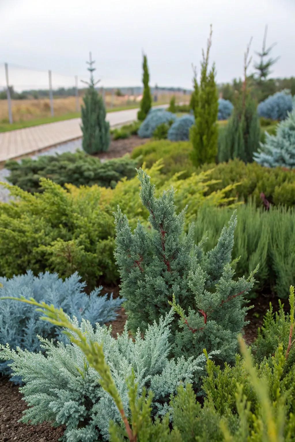 A vibrant garden palette with assorted evergreen foliage