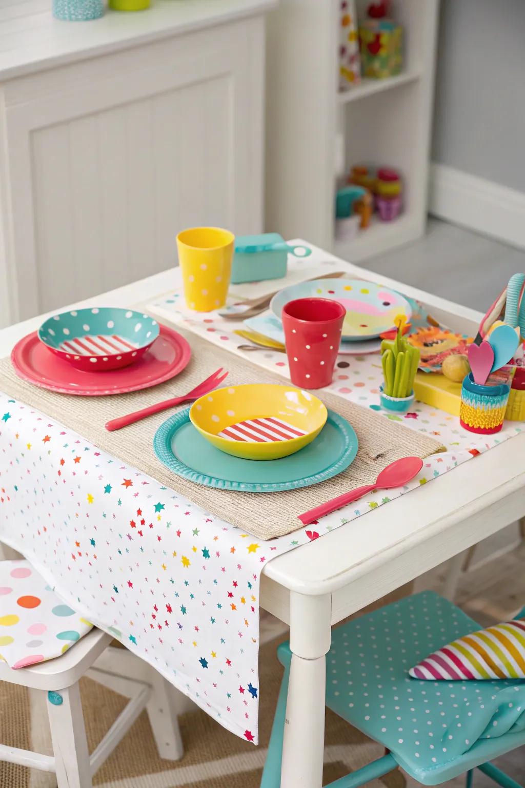 Miniature dining table for child-friendly meals and gatherings.