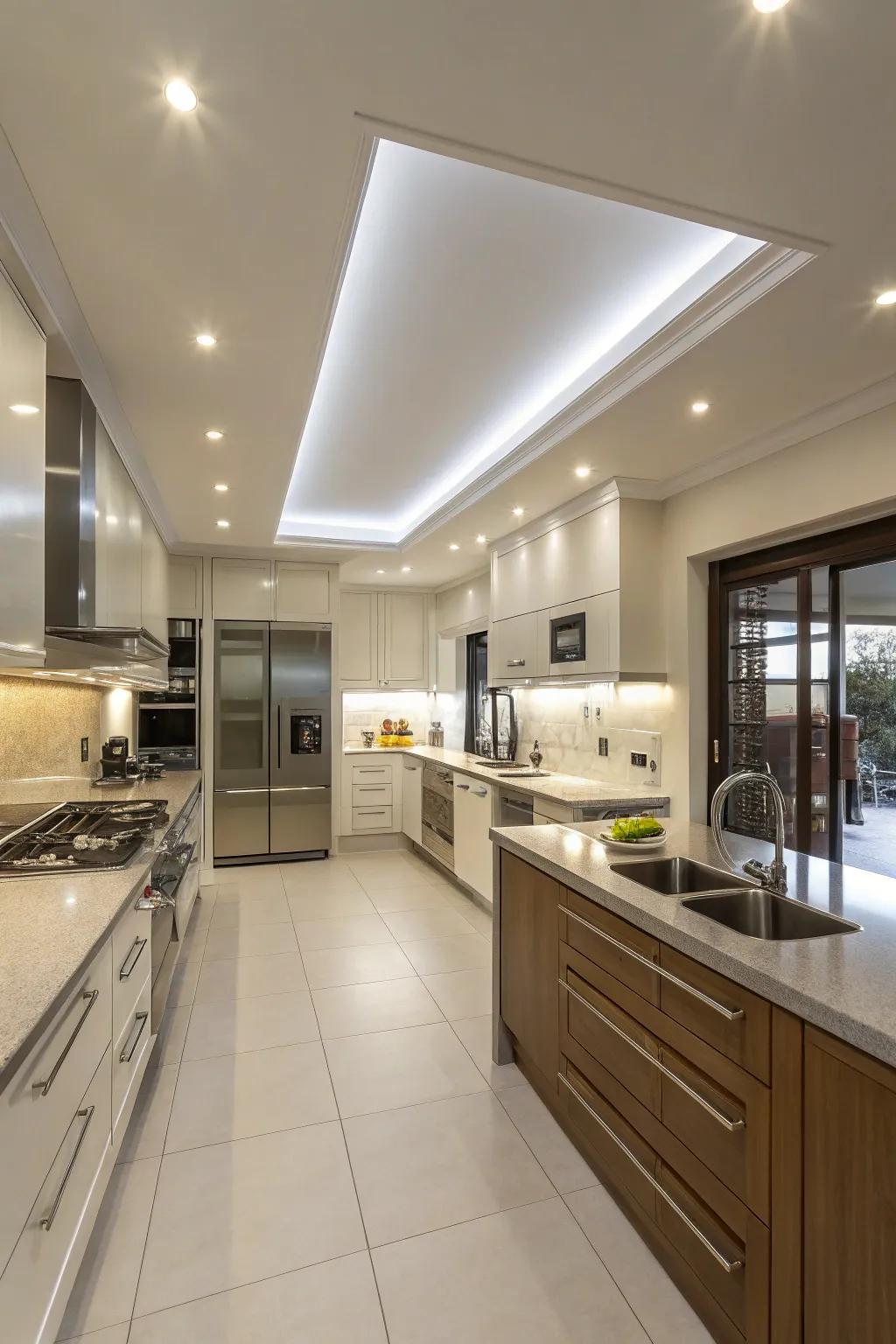 Combine functionality and style using a suspended ceiling.