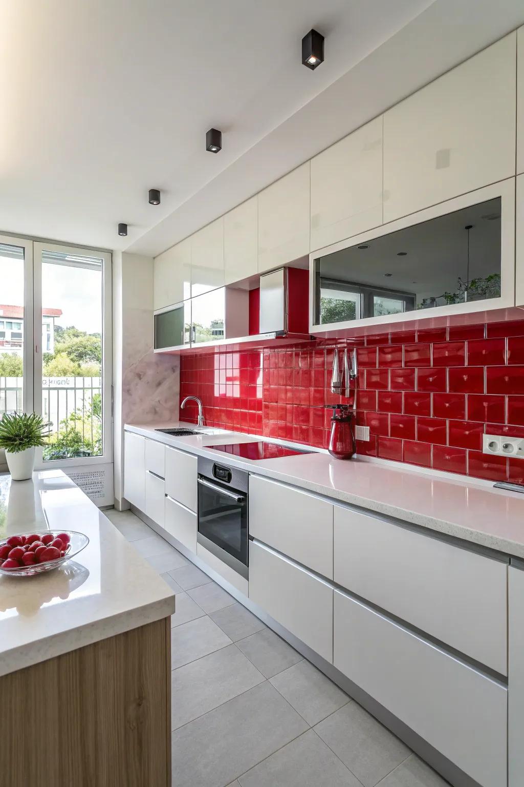 Bold design using red and light contrasts.