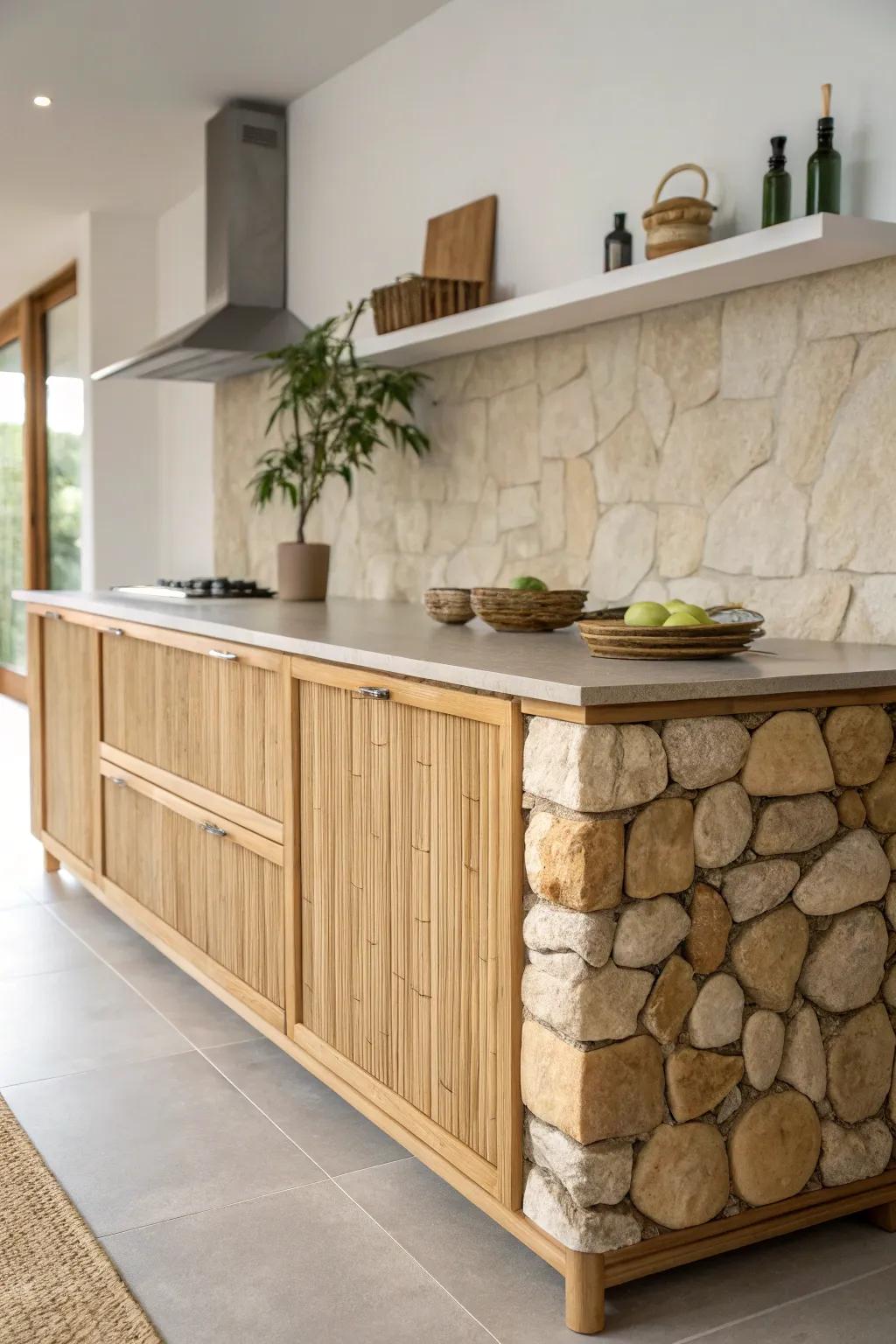 Natural materials create a serene and calming credenza design.