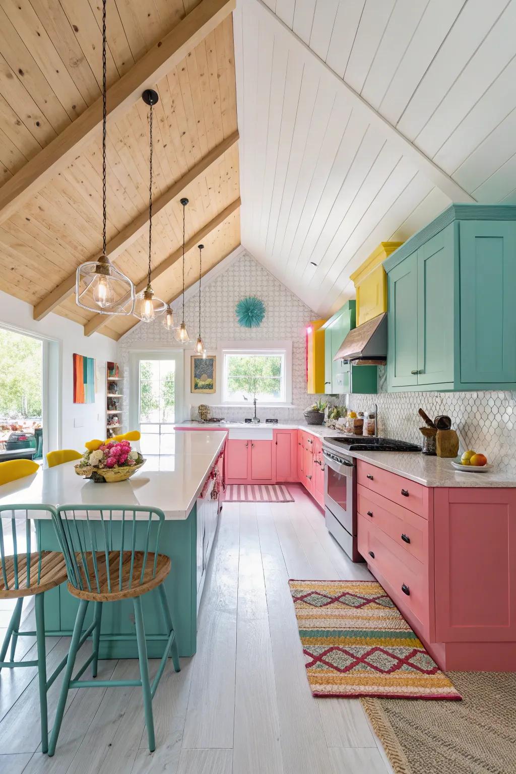 A burst of color adds a playful touch to this modern vaulted design.
