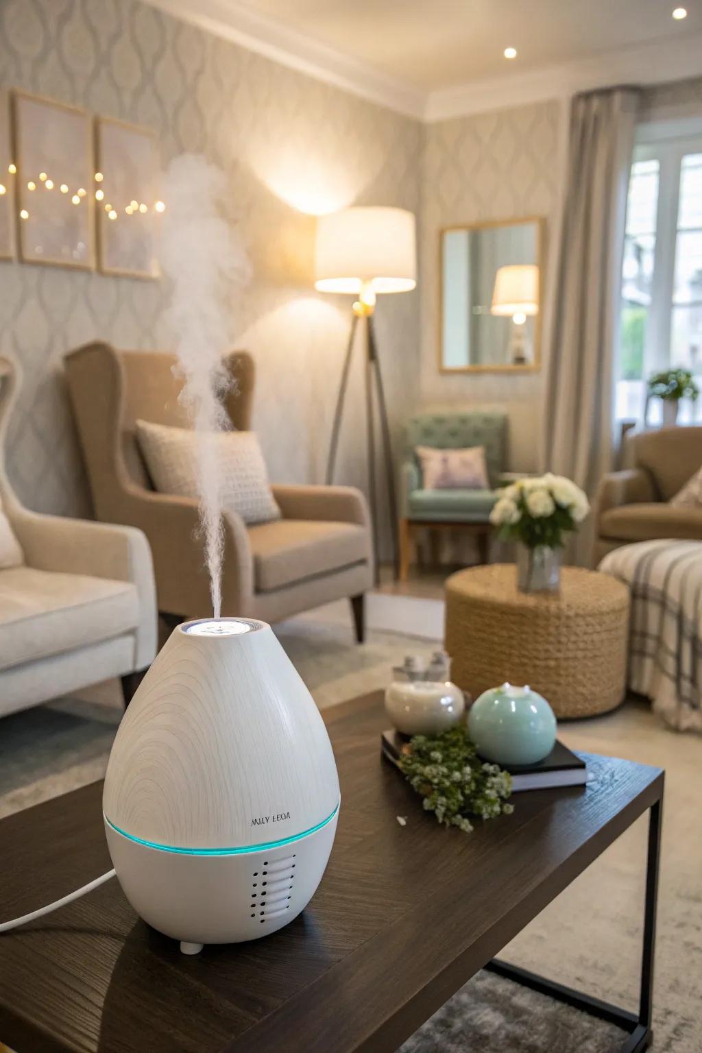A scent diffuser provides soothing scents.
