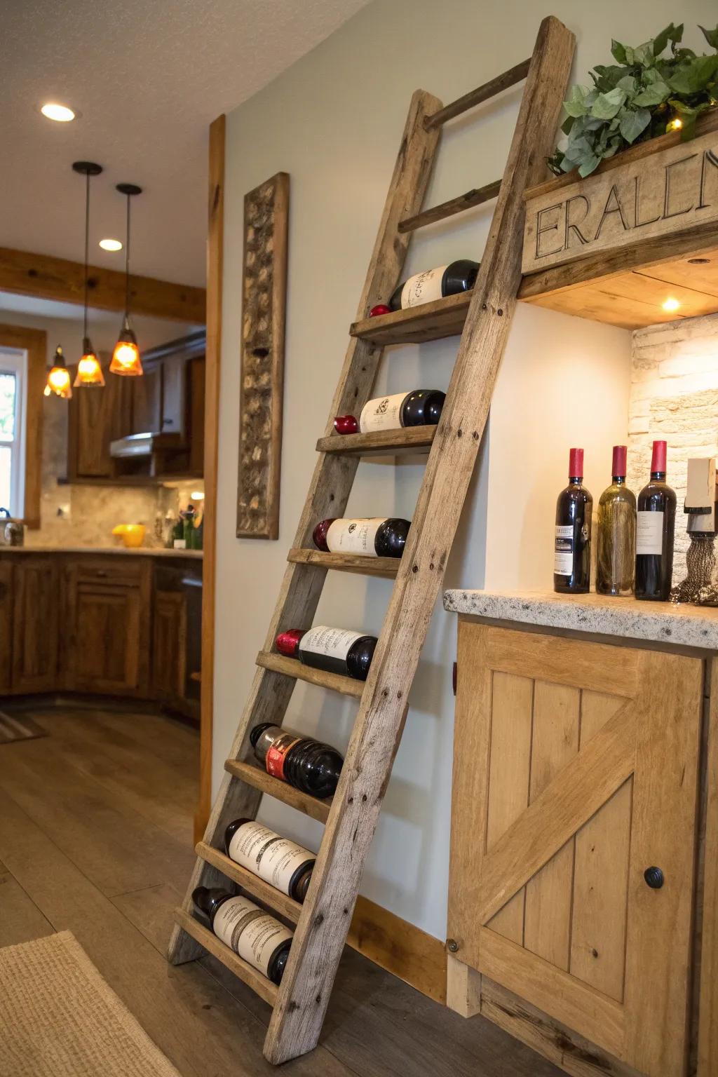 Stylish ladder wine storage