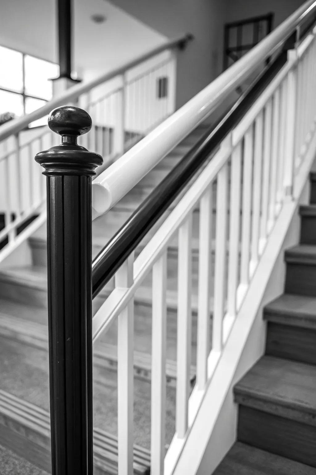 Monochrome banister for a bold and stylish statement.