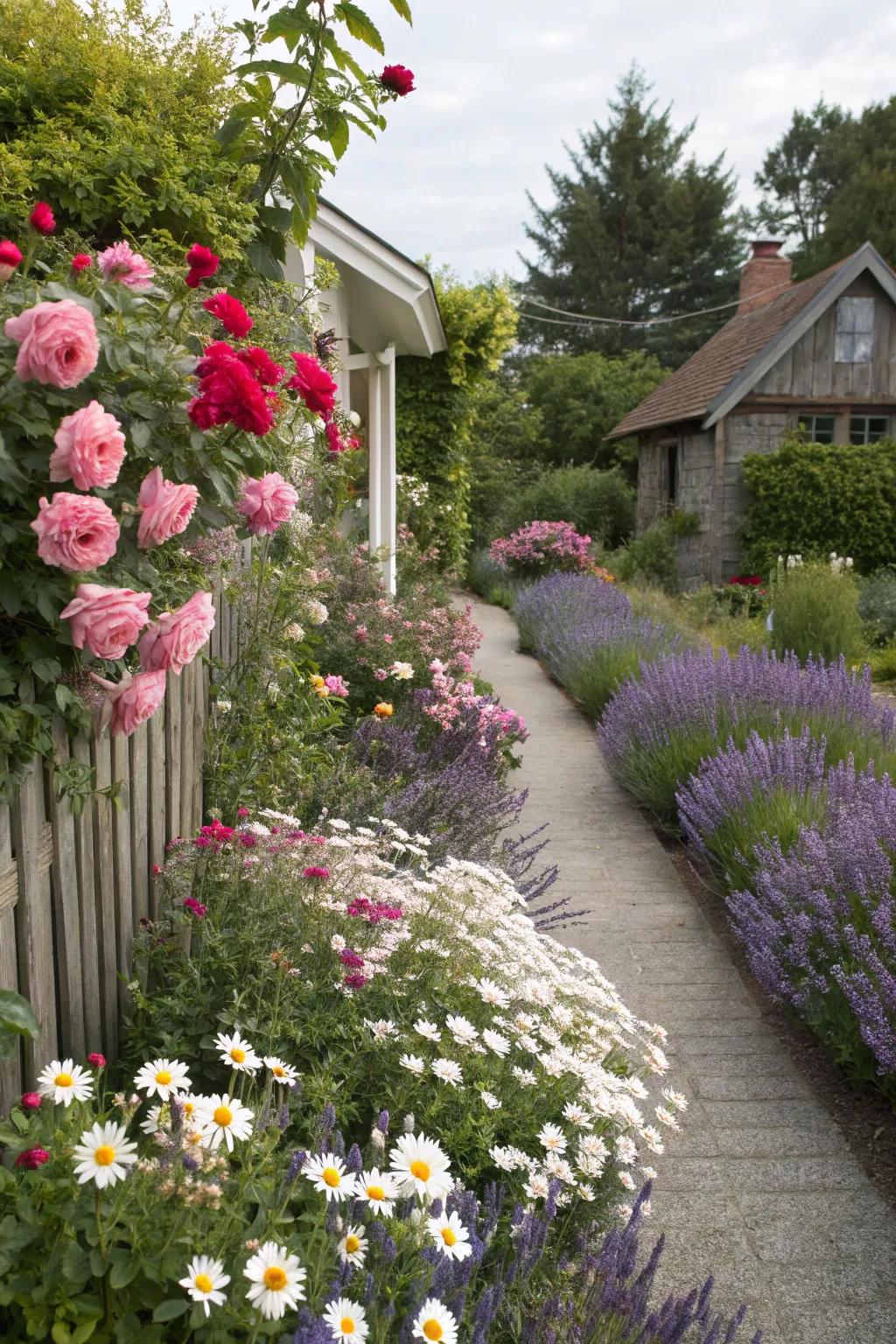 A cottage garden corner offers timeless beauty and fragrance.
