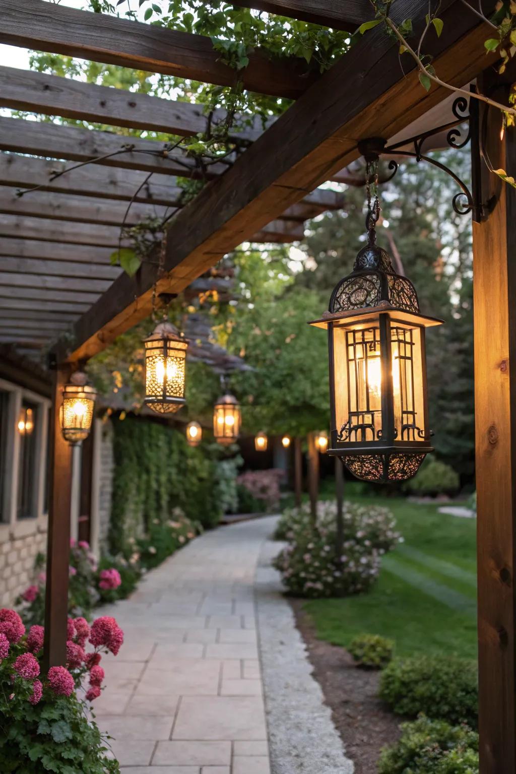 Decorative lights transform pergolas into welcoming sanctuaries.