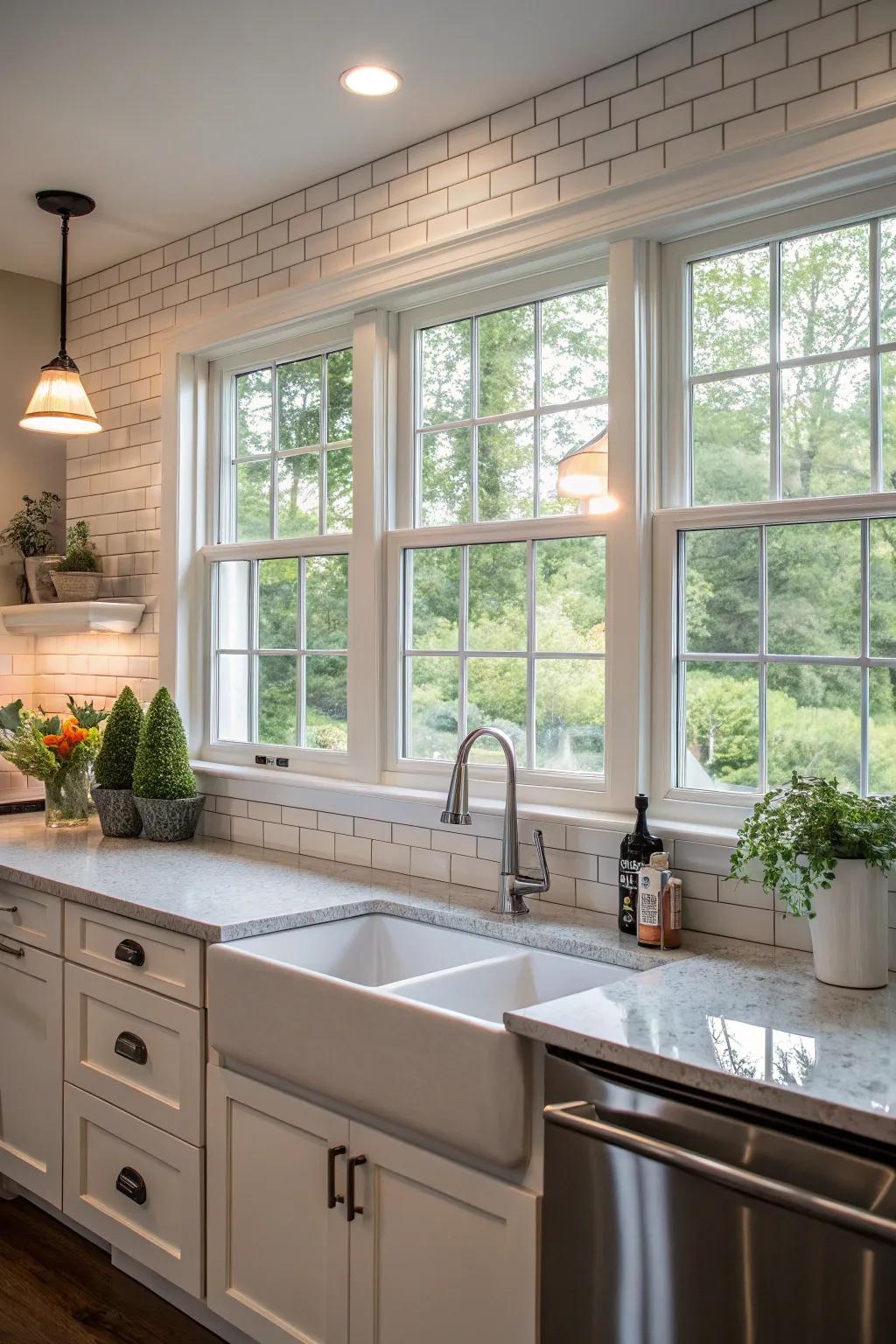 Creative backsplash with windows as backsplashes.