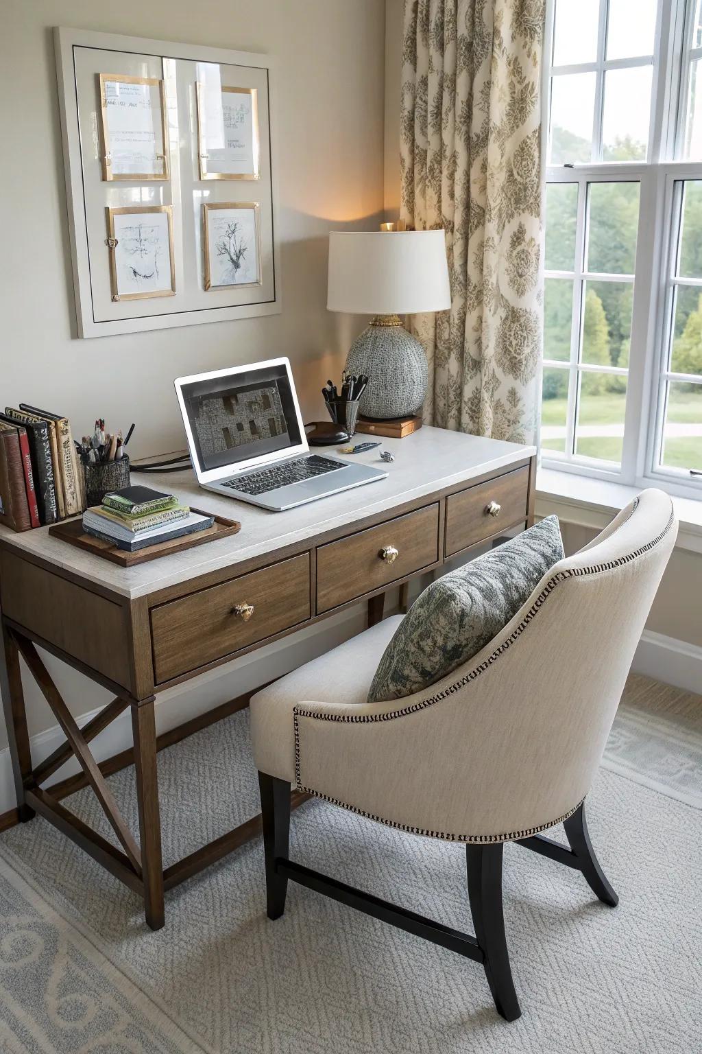 A useful workspace fits right into the bedroom.