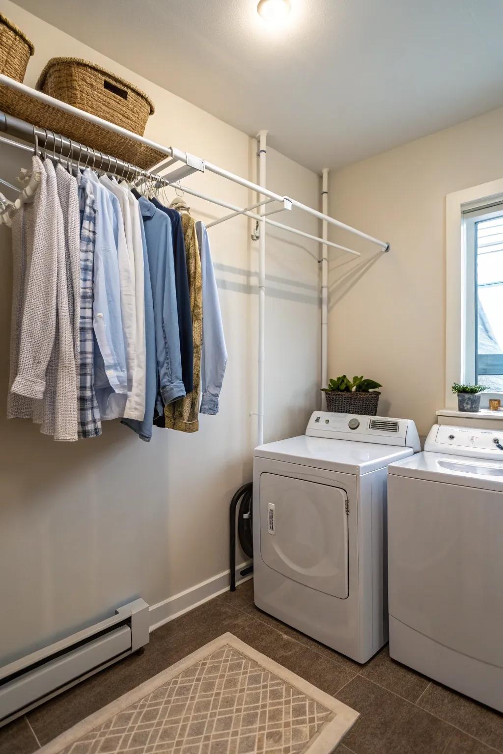 Adapt to any space using tension drying rods.