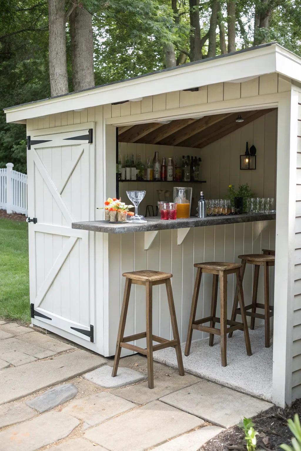 A lively alfresco bar adding charm to a backyard.