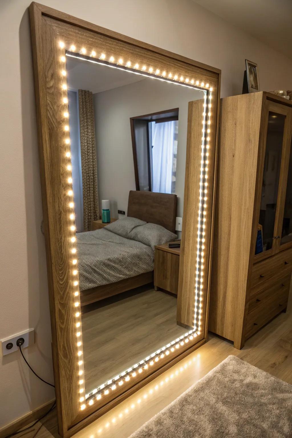 A mirror enhanced with SparkLights for a glamorous touch.