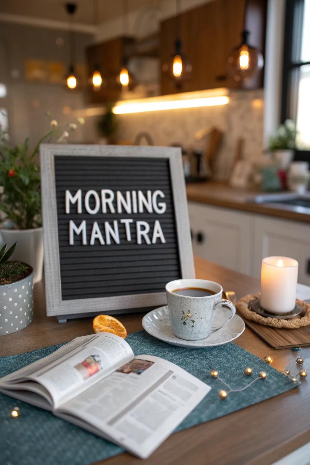 Beginning the day with a motivating morning mantra on a letter board.