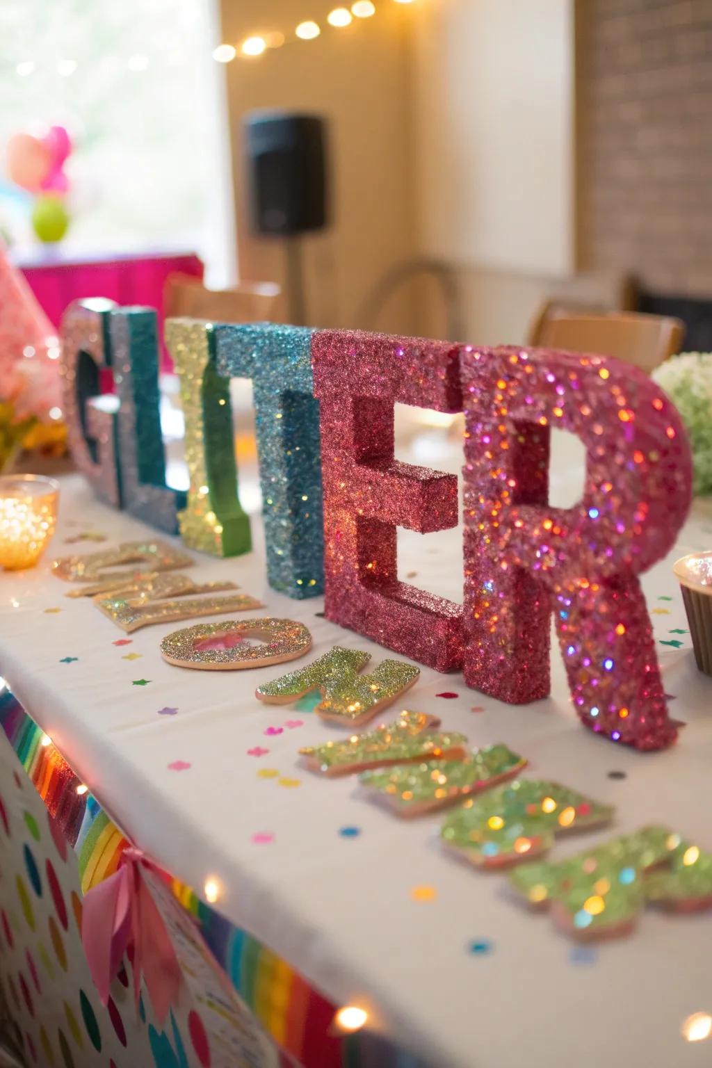 A glittery letter ideal for adding sparkle to any space.