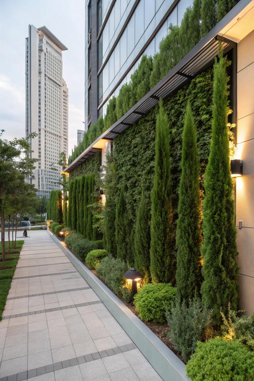 Incorporate vertical interest into your garden using Evergreen Sentinel trees.