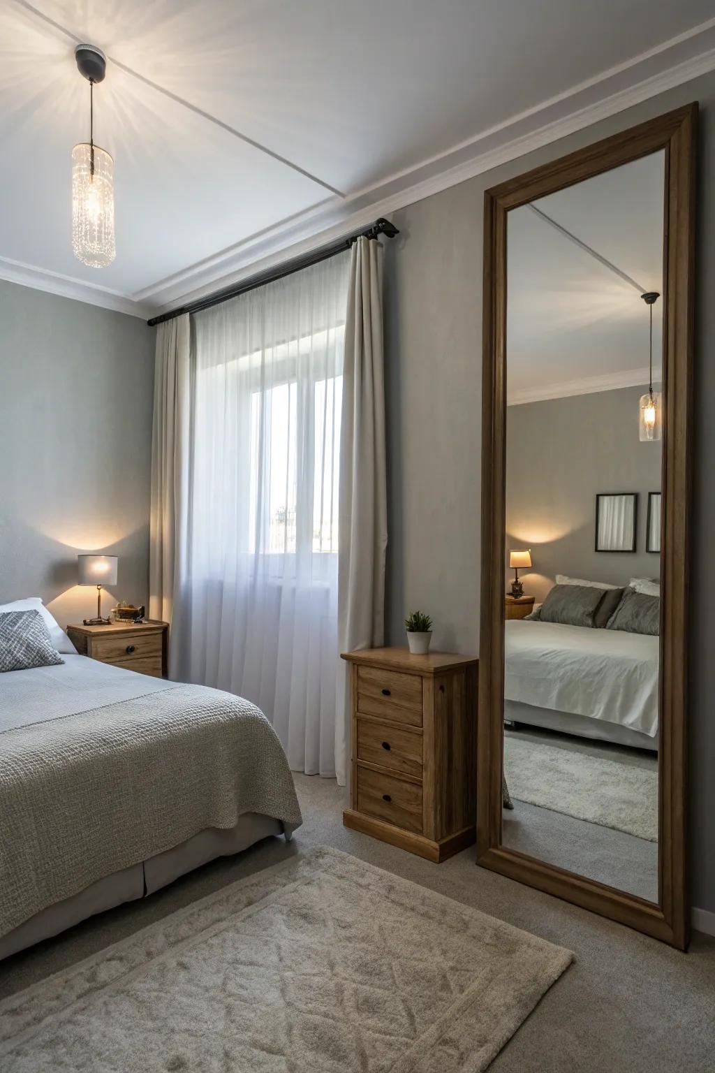 Mirrors reflect light, enhancing the spaciousness of the room.