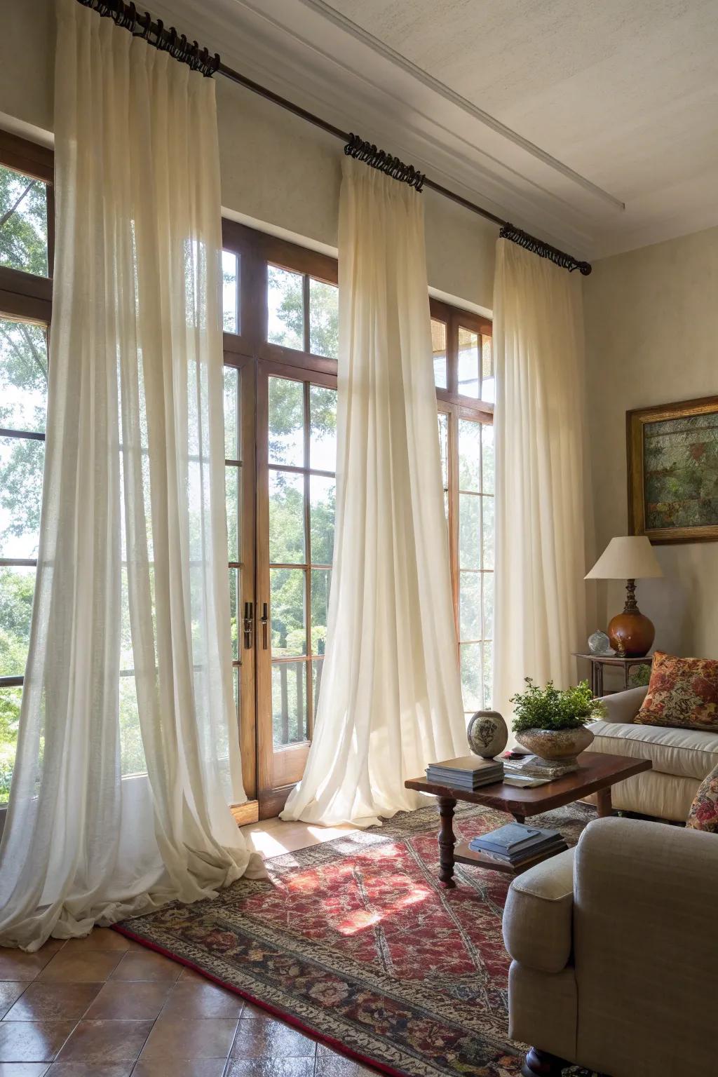 Elegant window coverings enhance the family room's altitude and sophistication.